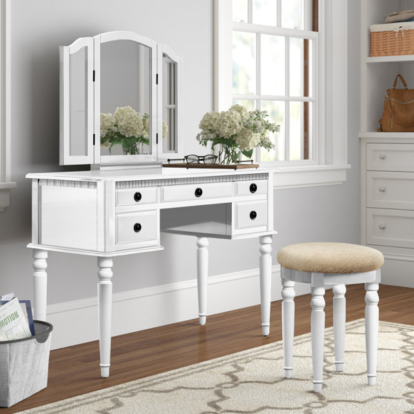 Three Posts™ Torrance Vanity Set with Stool and Mirror & Reviews Wayfair